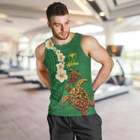 Hawaii Turtle Plumeria Flower Men Tank Top Polynesian Pattern Green Color LT03 Green - Polynesian Pride