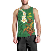 Hawaii Turtle Plumeria Flower Men Tank Top Polynesian Pattern Green Color LT03 - Polynesian Pride
