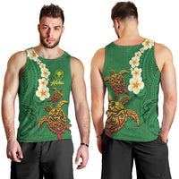Hawaii Turtle Plumeria Flower Men Tank Top Polynesian Pattern Green Color LT03 - Polynesian Pride