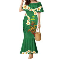 Hawaii Turtle Plumeria Flower Mermaid Dress Polynesian Pattern Green Color LT03 Women Green - Polynesian Pride