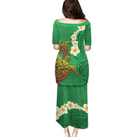 Hawaii Turtle Plumeria Flower Puletasi Polynesian Pattern Green Color LT03 - Polynesian Pride