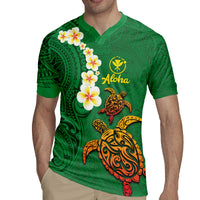 Hawaii Turtle Plumeria Flower Rugby Jersey Polynesian Pattern Green Color