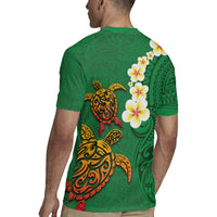 Hawaii Turtle Plumeria Flower Rugby Jersey Polynesian Pattern Green Color