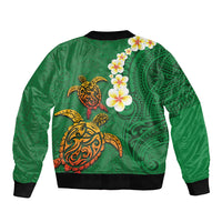 Hawaii Turtle Plumeria Flower Sleeve Zip Bomber Jacket Polynesian Pattern Green Color LT03 - Polynesian Pride
