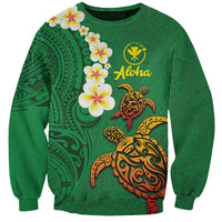 Hawaii Turtle Plumeria Flower Sweatshirt Polynesian Pattern Green Color LT03 Unisex Green - Polynesian Pride