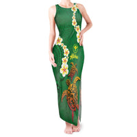 Hawaii Turtle Plumeria Flower Tank Maxi Dress Polynesian Pattern Green Color LT03 Women Green - Polynesian Pride