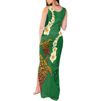 Hawaii Turtle Plumeria Flower Tank Maxi Dress Polynesian Pattern Green Color LT03 - Polynesian Pride