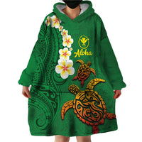 Hawaii Turtle Plumeria Flower Wearable Blanket Hoodie Polynesian Pattern Green Color LT03 - Polynesian Pride