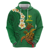 Hawaii Turtle Plumeria Flower Zip Hoodie Polynesian Pattern Green Color