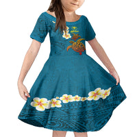 Hawaii Turtle Plumeria Flower Family Matching Summer Maxi Dress and Hawaiian Shirt Polynesian Pattern Blue Color LT03 Daughter's Dress Blue - Polynesian Pride
