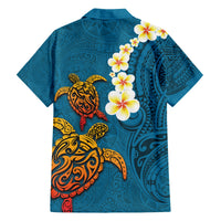 Hawaii Turtle Plumeria Flower Family Matching Summer Maxi Dress and Hawaiian Shirt Polynesian Pattern Blue Color LT03 - Polynesian Pride
