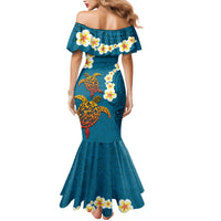 Hawaii Turtle Plumeria Flower Mermaid Dress Polynesian Pattern Blue Color LT03 - Polynesian Pride