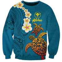 Hawaii Turtle Plumeria Flower Sweatshirt Polynesian Pattern Blue Color LT03 Unisex Blue - Polynesian Pride