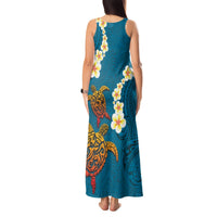Hawaii Turtle Plumeria Flower Tank Maxi Dress Polynesian Pattern Blue Color LT03 - Polynesian Pride