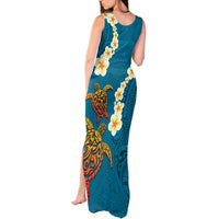 Hawaii Turtle Plumeria Flower Tank Maxi Dress Polynesian Pattern Blue Color LT03 - Polynesian Pride