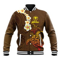 Hawaii Turtle Plumeria Flower Baseball Jacket Polynesian Pattern Brown Color LT03 Unisex Brown - Polynesian Pride