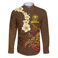 Hawaii Turtle Plumeria Flower Family Matching Puletasi and Hawaiian Shirt Polynesian Pattern Brown Color LT03 Dad's Shirt - Long Sleeve Brown - Polynesian Pride
