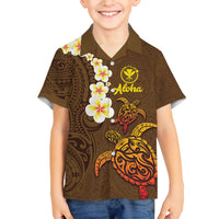 Hawaii Turtle Plumeria Flower Family Matching Puletasi and Hawaiian Shirt Polynesian Pattern Brown Color LT03 Son's Shirt Brown - Polynesian Pride