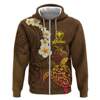 Hawaii Turtle Plumeria Flower Hoodie Polynesian Pattern Brown Color