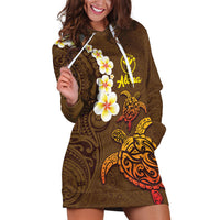 Hawaii Turtle Plumeria Flower Hoodie Dress Polynesian Pattern Brown Color LT03 Brown - Polynesian Pride
