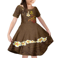 Hawaii Turtle Plumeria Flower Kid Short Sleeve Dress Polynesian Pattern Brown Color LT03 KID Brown - Polynesian Pride