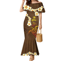 Hawaii Turtle Plumeria Flower Mermaid Dress Polynesian Pattern Brown Color LT03 Women Brown - Polynesian Pride