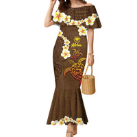 Hawaii Turtle Plumeria Flower Mermaid Dress Polynesian Pattern Brown Color LT03 Women Brown - Polynesian Pride