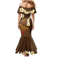 Hawaii Turtle Plumeria Flower Mermaid Dress Polynesian Pattern Brown Color LT03 - Polynesian Pride