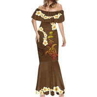 Hawaii Turtle Plumeria Flower Mermaid Dress Polynesian Pattern Brown Color LT03 - Polynesian Pride