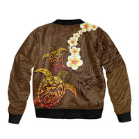 Hawaii Turtle Plumeria Flower Sleeve Zip Bomber Jacket Polynesian Pattern Brown Color LT03 - Polynesian Pride