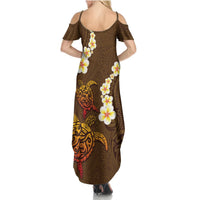 Hawaii Turtle Plumeria Flower Summer Maxi Dress Polynesian Pattern Brown Color LT03 - Polynesian Pride