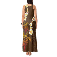 Hawaii Turtle Plumeria Flower Tank Maxi Dress Polynesian Pattern Brown Color LT03 - Polynesian Pride