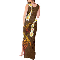 Hawaii Turtle Plumeria Flower Tank Maxi Dress Polynesian Pattern Brown Color LT03 - Polynesian Pride