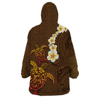 Hawaii Turtle Plumeria Flower Wearable Blanket Hoodie Polynesian Pattern Brown Color LT03 - Polynesian Pride