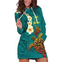 Hawaii Turtle Plumeria Flower Hoodie Dress Polynesian Pattern Turquoise Color LT03 Turquoise - Polynesian Pride