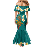 Hawaii Turtle Plumeria Flower Mermaid Dress Polynesian Pattern Turquoise Color LT03 - Polynesian Pride