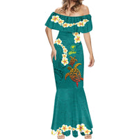 Hawaii Turtle Plumeria Flower Mermaid Dress Polynesian Pattern Turquoise Color LT03 - Polynesian Pride