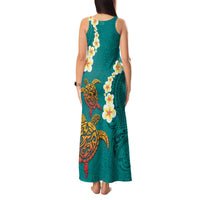 Hawaii Turtle Plumeria Flower Tank Maxi Dress Polynesian Pattern Turquoise Color LT03 - Polynesian Pride