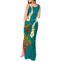 Hawaii Turtle Plumeria Flower Tank Maxi Dress Polynesian Pattern Turquoise Color LT03 - Polynesian Pride