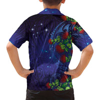 Matariki New Zealand Maori and Pohutukawa Family Matching Off Shoulder Short Dress and Hawaiian Shirt Galaxy Blue Sky Style