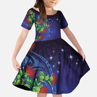 Matariki New Zealand Maori and Pohutukawa Family Matching Summer Maxi Dress and Hawaiian Shirt Galaxy Blue Sky Style