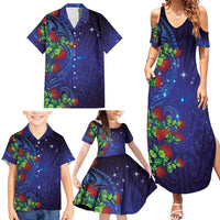 Matariki New Zealand Maori and Pohutukawa Family Matching Summer Maxi Dress and Hawaiian Shirt Galaxy Blue Sky Style