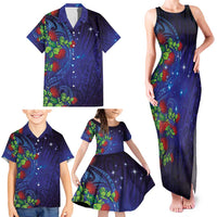 Matariki New Zealand Maori and Pohutukawa Family Matching Tank Maxi Dress and Hawaiian Shirt Galaxy Blue Sky Style