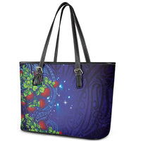 Matariki New Zealand Maori and Pohutukawa Leather Tote Bag Galaxy Blue Sky Style