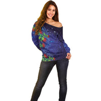 Matariki New Zealand Maori and Pohutukawa Off Shoulder Sweater Galaxy Blue Sky Style