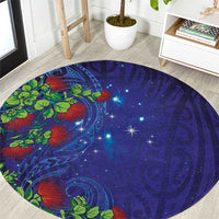 Matariki New Zealand Maori and Pohutukawa Round Carpet Galaxy Blue Sky Style