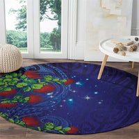 Matariki New Zealand Maori and Pohutukawa Round Carpet Galaxy Blue Sky Style