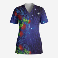 Matariki New Zealand Maori and Pohutukawa Scrub Top Galaxy Blue Sky Style - Polynesian Pride