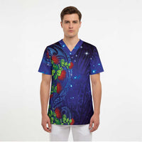 Matariki New Zealand Maori and Pohutukawa Scrub Top Galaxy Blue Sky Style - Polynesian Pride