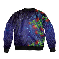 Matariki New Zealand Maori and Pohutukawa Sleeve Zip Bomber Jacket Galaxy Blue Sky Style